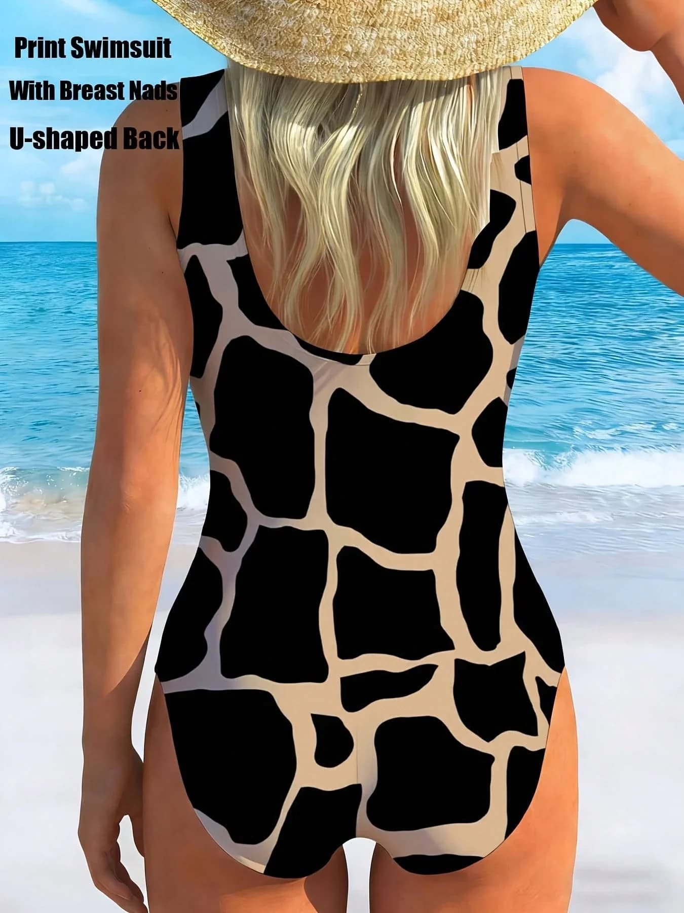 Costume intero stampato con motivo animalier e schiena a forma di U per l'estate in spiaggia