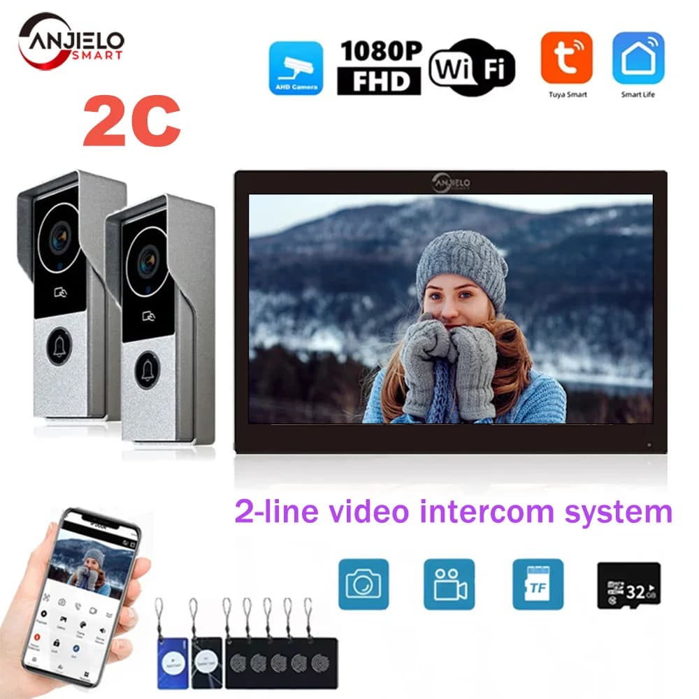 ANJIELO Tuya Smart 1080P 2Wire Visiophone Campanello Videocitofono SistemaHome Citofono in metallo Supporto Telecamera IP Protezione di sicurezza