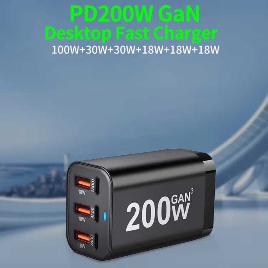 USB C Desktop Charger GaN, 6 Port Charging Station PD QC Fast Charging, Travel Adapter for Laptop MacBook Phone Tablet
