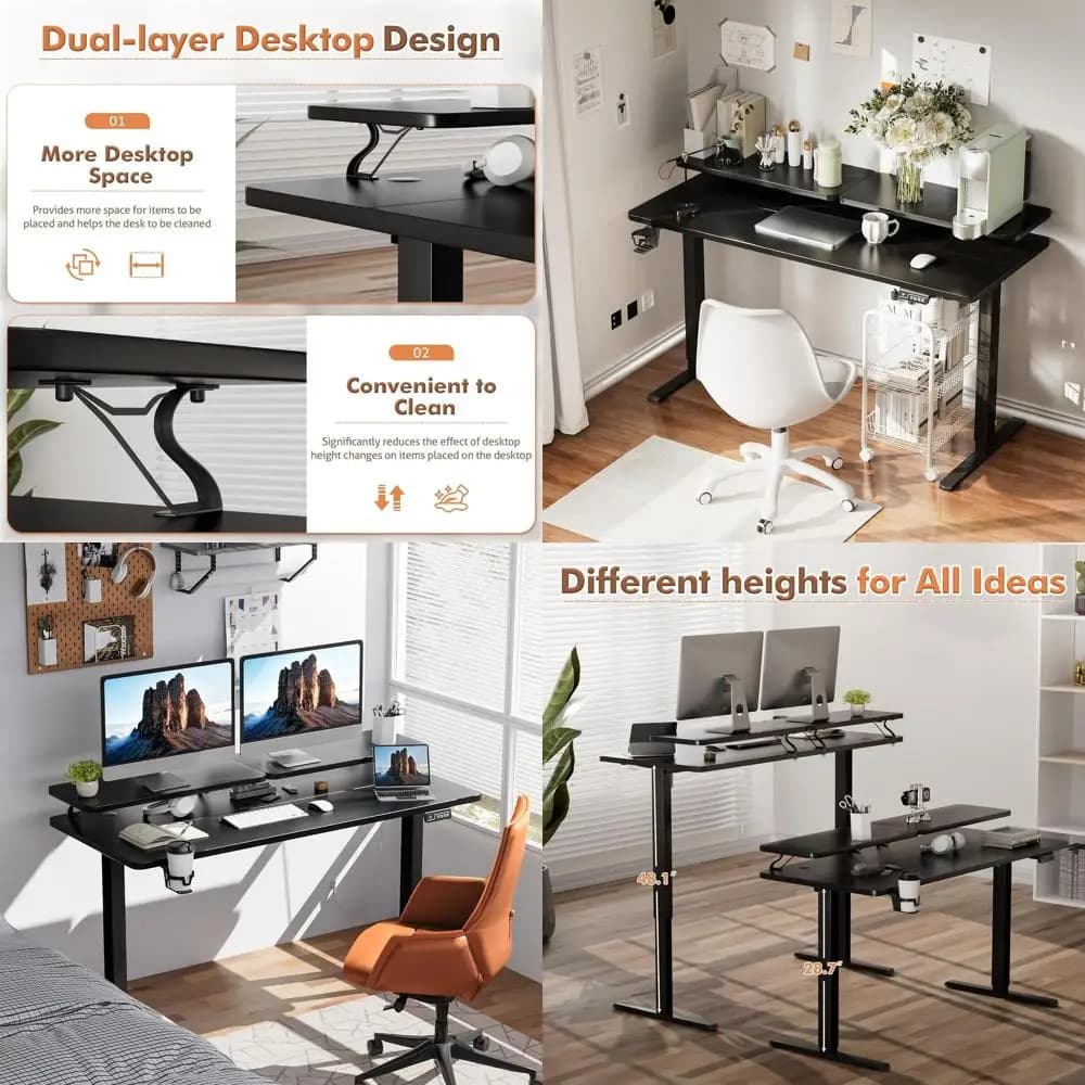 Black height adjustable electric desk 55 x 24 with monitor support