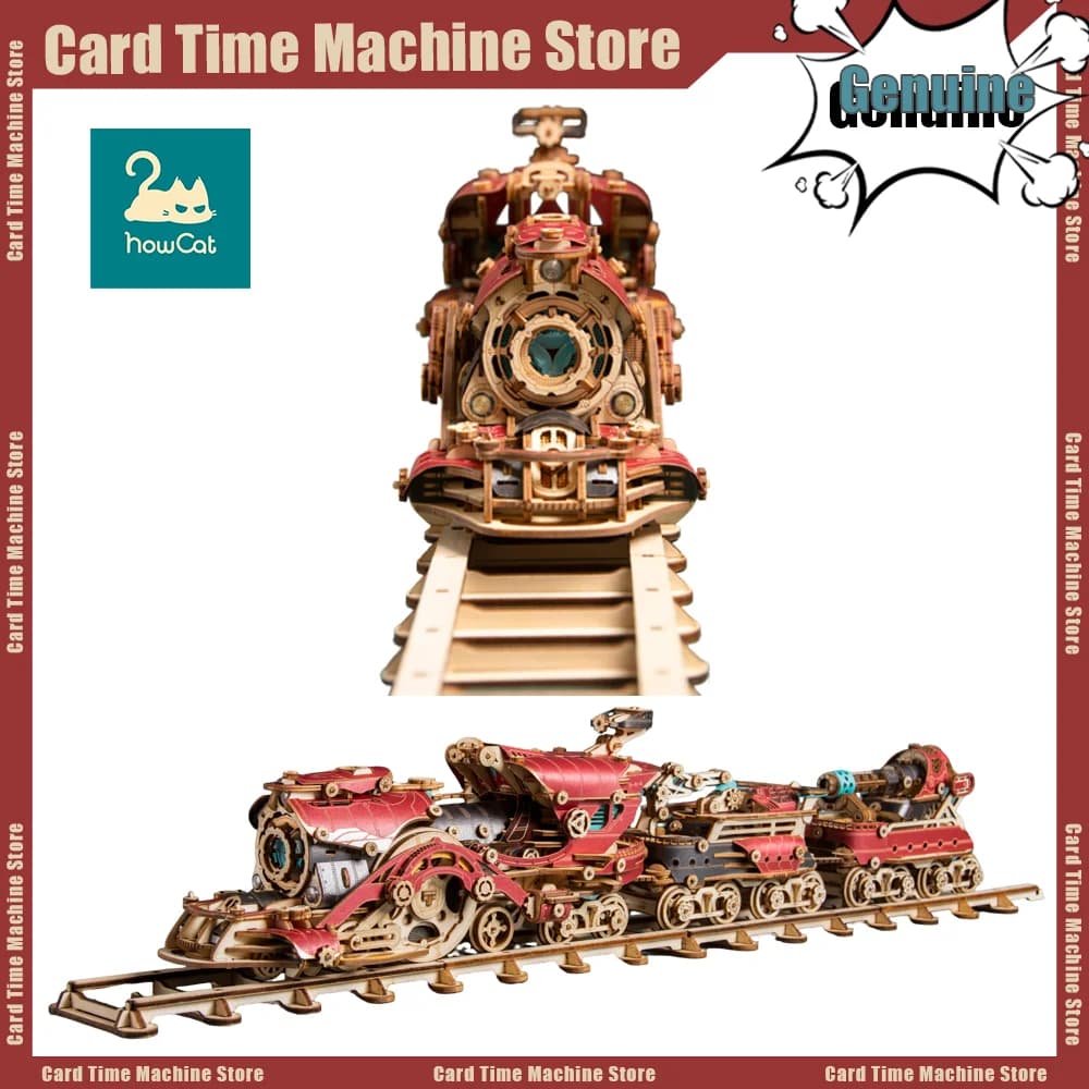 Come Cat Fantasy Steampunk Train Building Blocks Diorama Model Kit Fai da te 3D Puzzle in legno Regalo di compleanno in legno Decorazione della casa delle bambole