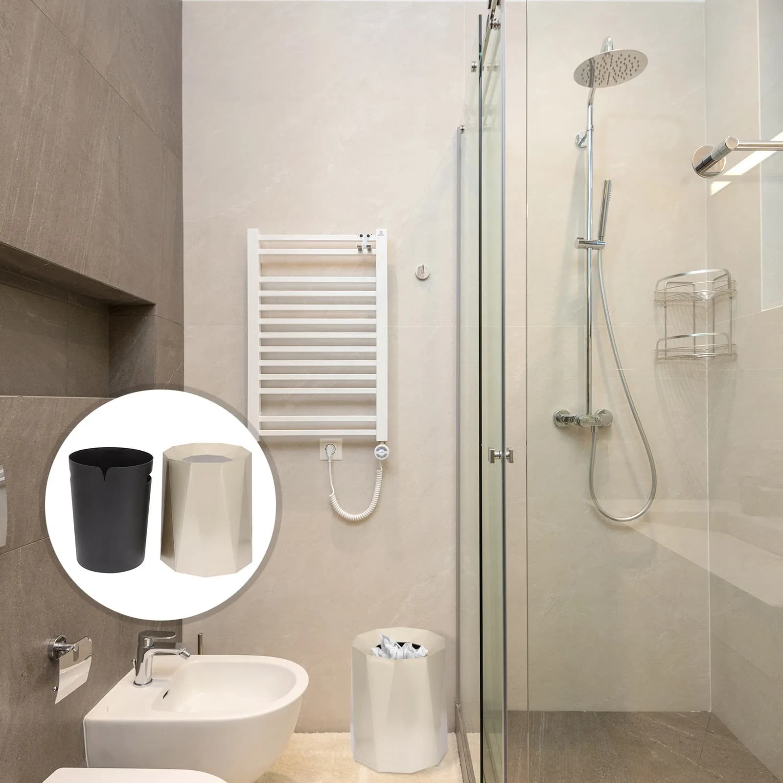 Cestino per Rifiuti Rotondo Dorato Ergonomico, Materiale Premium, Robusto e Indeformabile, per Cucina, Casa, Ufficio, Contenitore per Carta