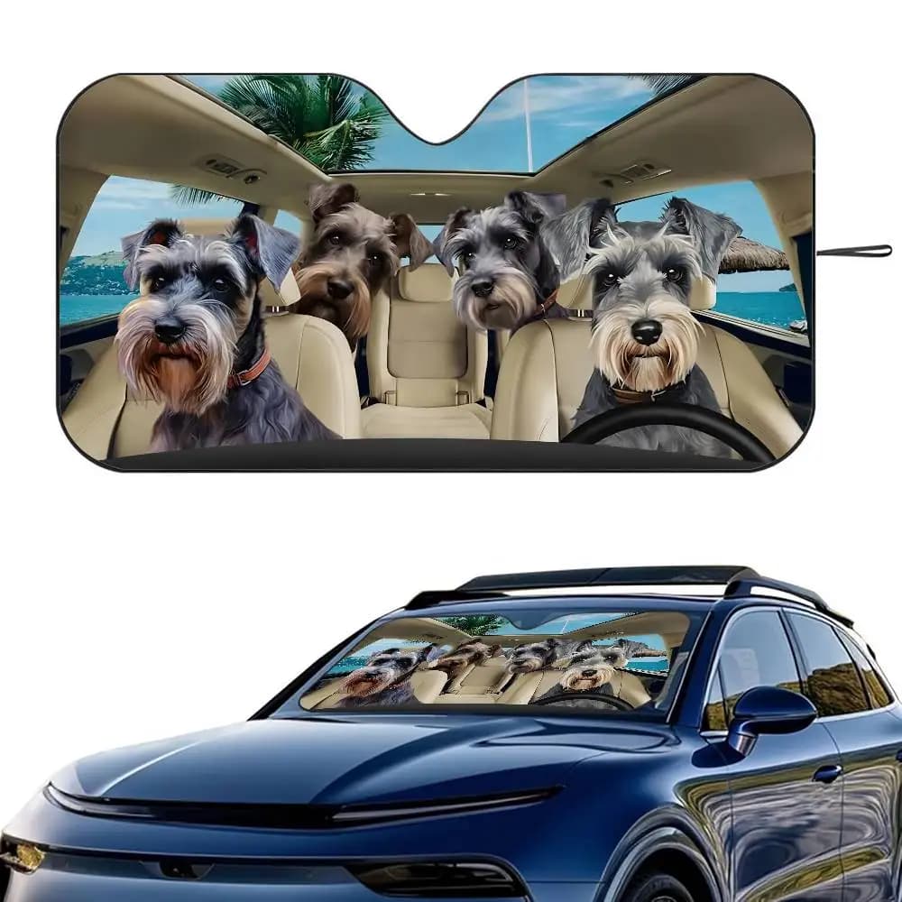 Simpatico cartone animato in miniatura Schnauzer Dog Car Parasole Parabrezza Pieghevole a tre strati Isolamento Parasole con ventosa Blocchi Raggi UV Sole