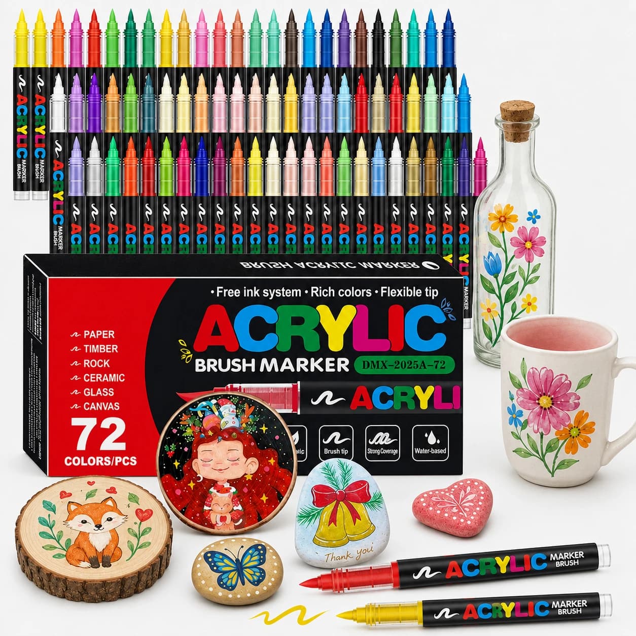 12-72 Colors Acrylic Paint Markers, 1-5mm Soft Tip Paint Pens for Shoes, Wood, Glass, Ceramic, Leaves DIY