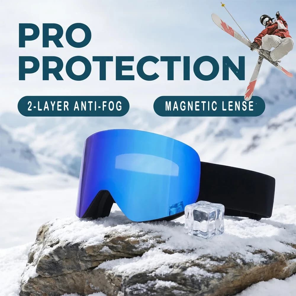 Magnetic Ski Goggles with Carry Case Set 1s Quick Release HD Skiing Eyewear UV400 Double Layer Anti-Fog Snowboard Snow Glasses