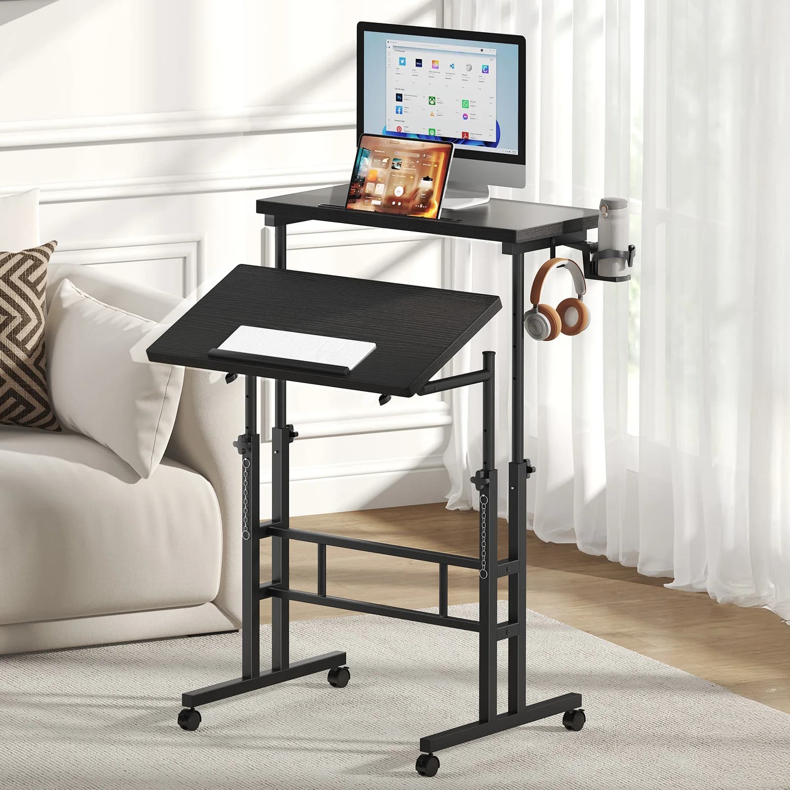 MCQ 23.6 Inch Rolling Standing Computer Desk Mobile Ergonomic Height Adjustable Computer Desk Corner Gaming Desk Gaming Table for Home Office Use Workstation