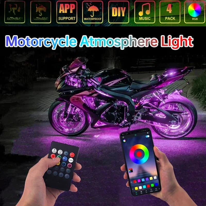 Moto Car Atmosphere Foot Light RGB APP LED Flexible remote control waterproof sound control 12V Moto decorative lamp strip