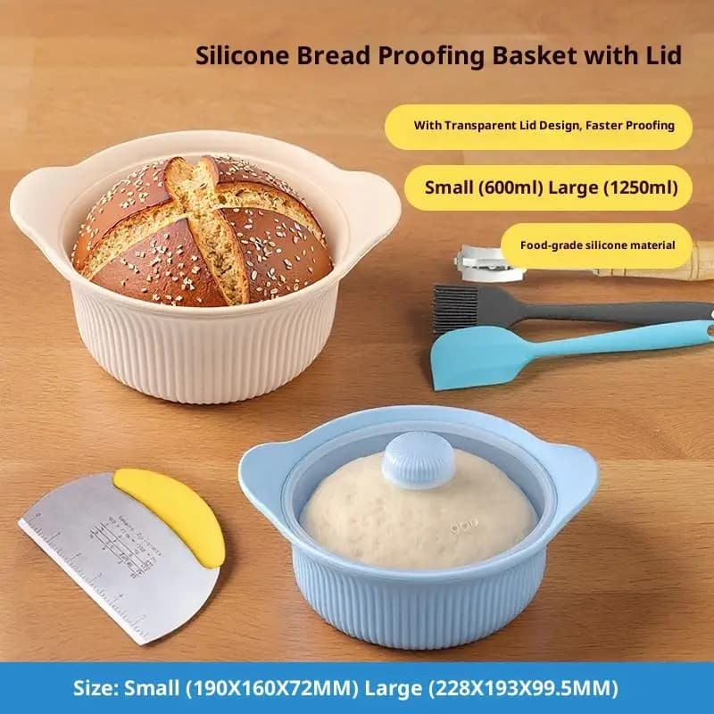 Contenitore in Silicone per Impasto Pizza con Coperchio, Cestello per Fermentazione Pane, Scatola Antiaderente per Pizza e Toast, Utensili da Cucina per Panificazione