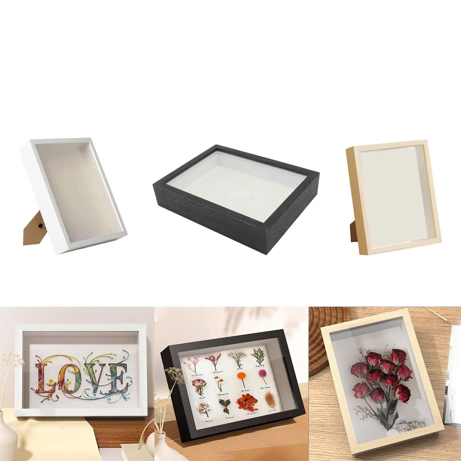 Shadow Box Frame fiori secchi Display immagini legno rettangolo biglietti Table Wall Decor Memory Box Frame Photo Frame