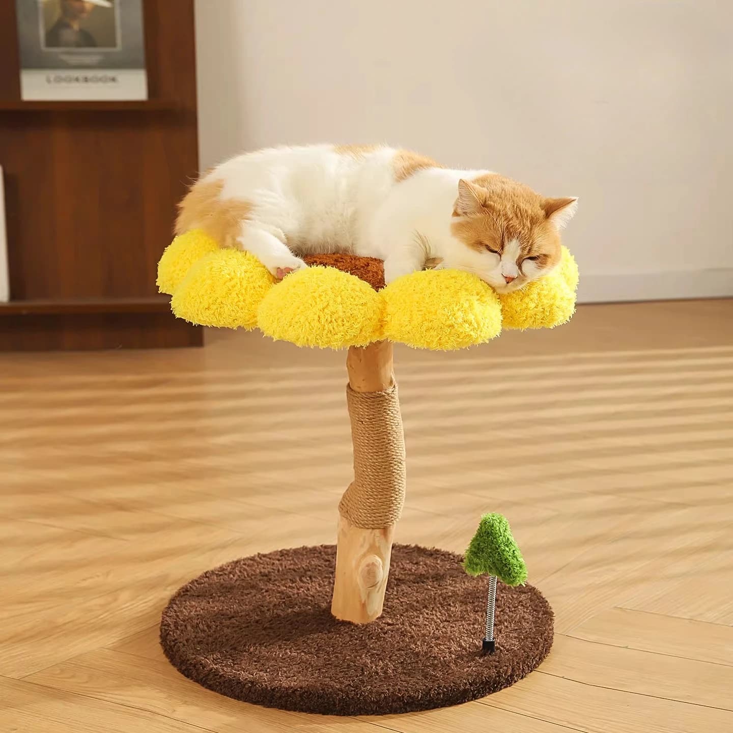 Torre per Gatti in Legno con Accessori, Tiragraffi, Tappetino, Lettiera, Castello Moderno, per Interni, Articoli per Gatti