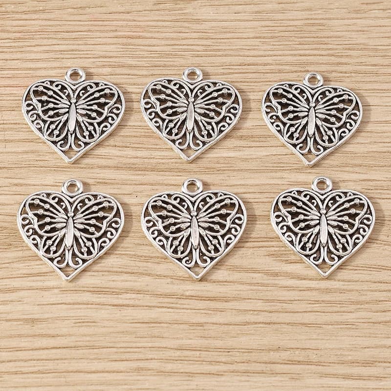 20pcs 22x22mm Cute Alloy Love Heart Butterfly Charms for Jewelry Making Earrings Pendants Necklace Bracelets DIY Crafts Supplies
