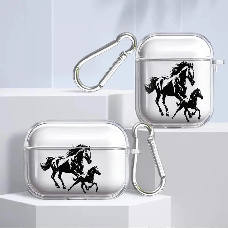 Custodia trasparente per auricolari Airpods 2 3 Pro 4 1 Pro2 Pro3 con motivo Cavalli e Animali