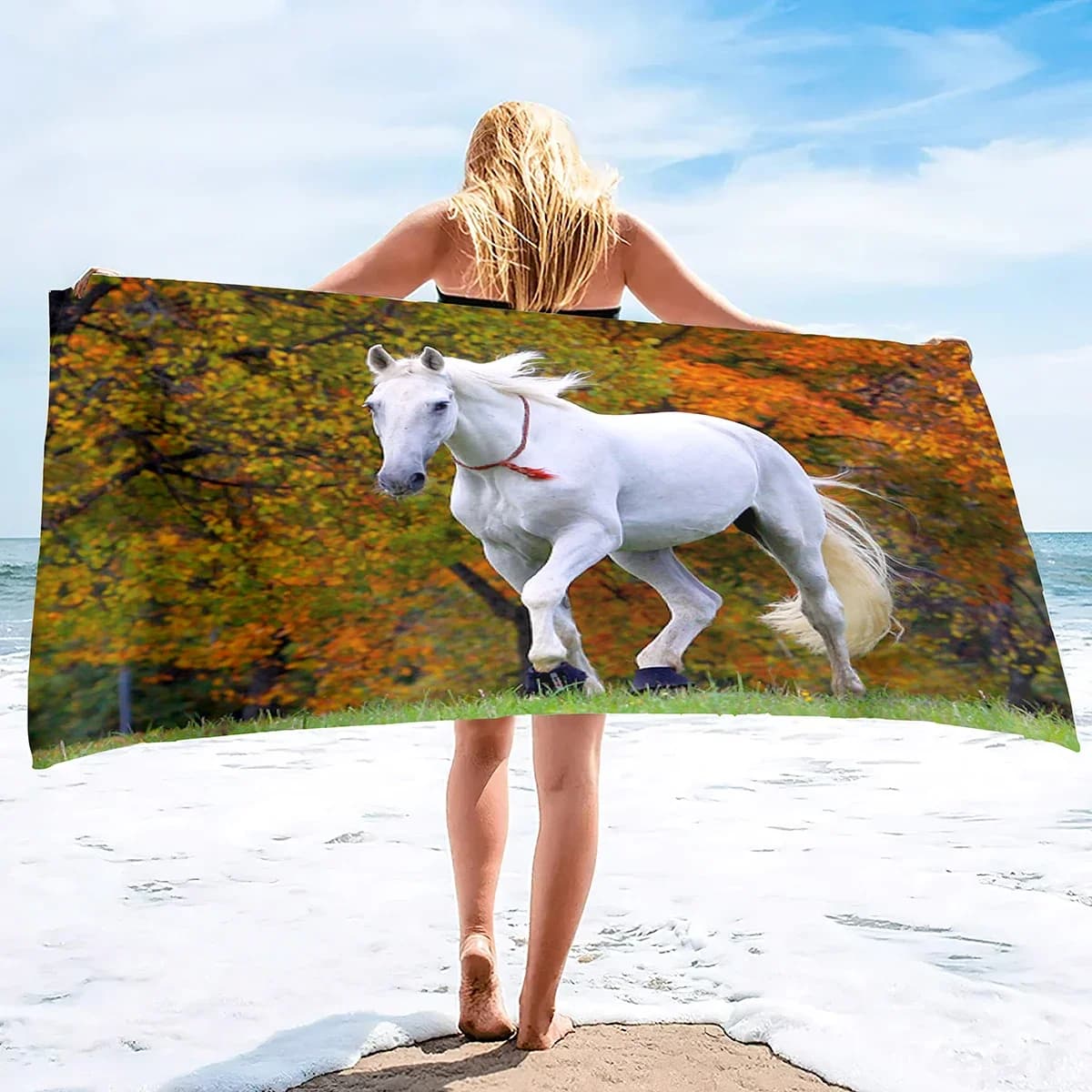 Asciugamano da spiaggia con stampa cavallo Asciugamano da bagno in microfibra ad asciugatura rapida Comoda coperta sottile adatta per il nuoto, i viaggi, lo yoga, il campeggio