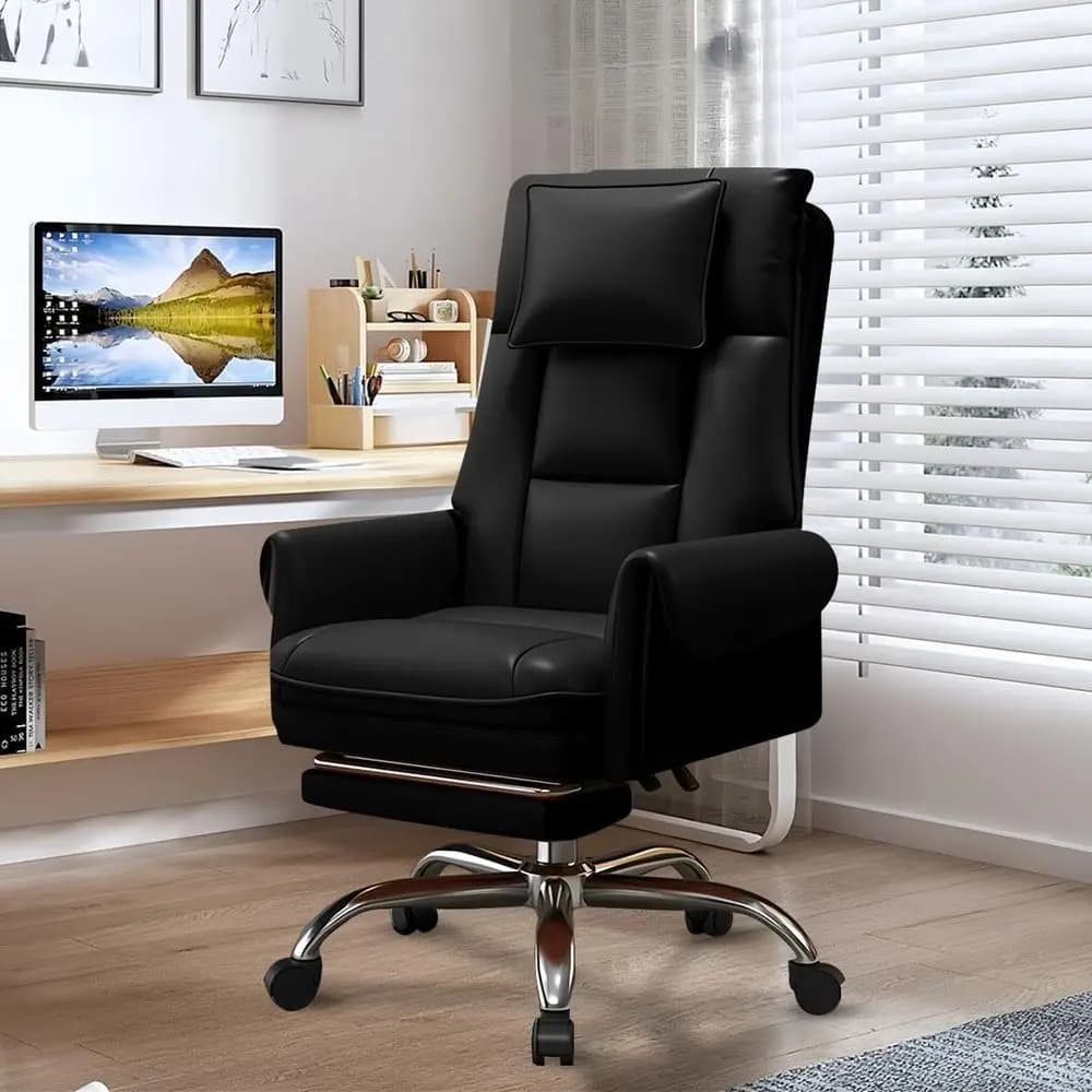 Sedia da Ufficio Ergonomica in Pelle PU con Schienale Alto, Poggiapiedi e Ruote per Gaming e Lavoro Confortevoli