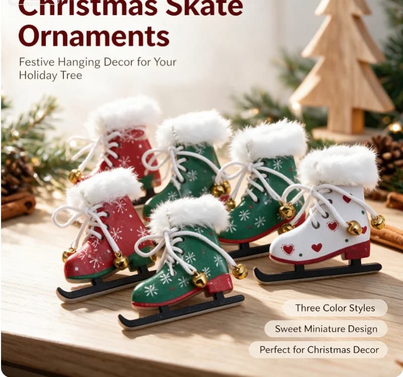 【New】1Pair Dollhouse Mini Simulation Skating Shoes Miniature Skiing Scene Christmas Ice Knife Shoes Props Accessories Model