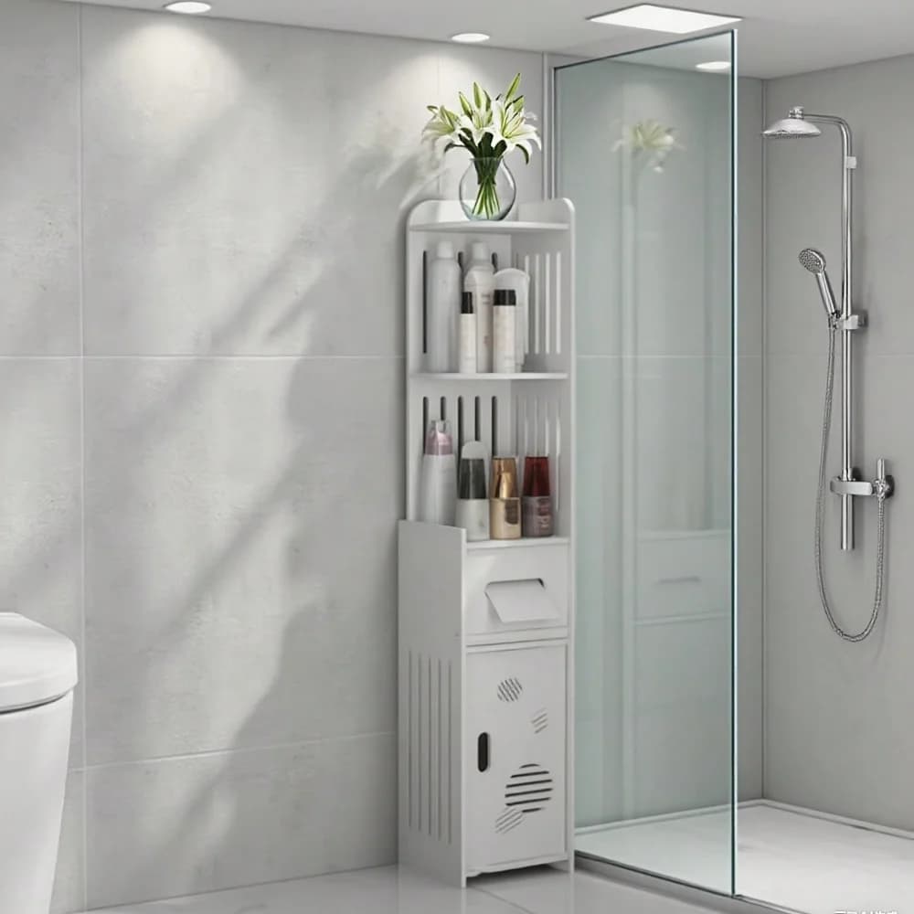 1 Large-Capacity Bathroom Storage Cabinet For PCs, Toilet Paper Holder, Multi-Level Storage Cabinet With Tissue Box, Waterproof
