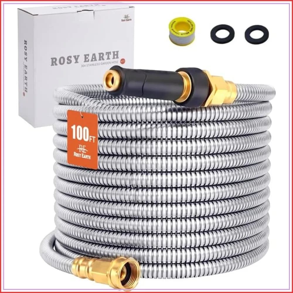 Stainless Steel Garden Hose 100 FT, Heavy Duty Expandable Water Hose, No-Kink, Flexible for Yard, RV, Car
