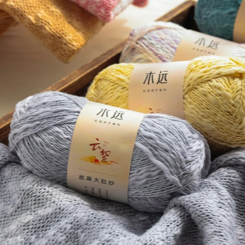 Filato in Tencel e Lino da 50g per Lavori a Maglia Primaverili ed Estivi, Traspirante, con Ago e Filo per Uncinetto