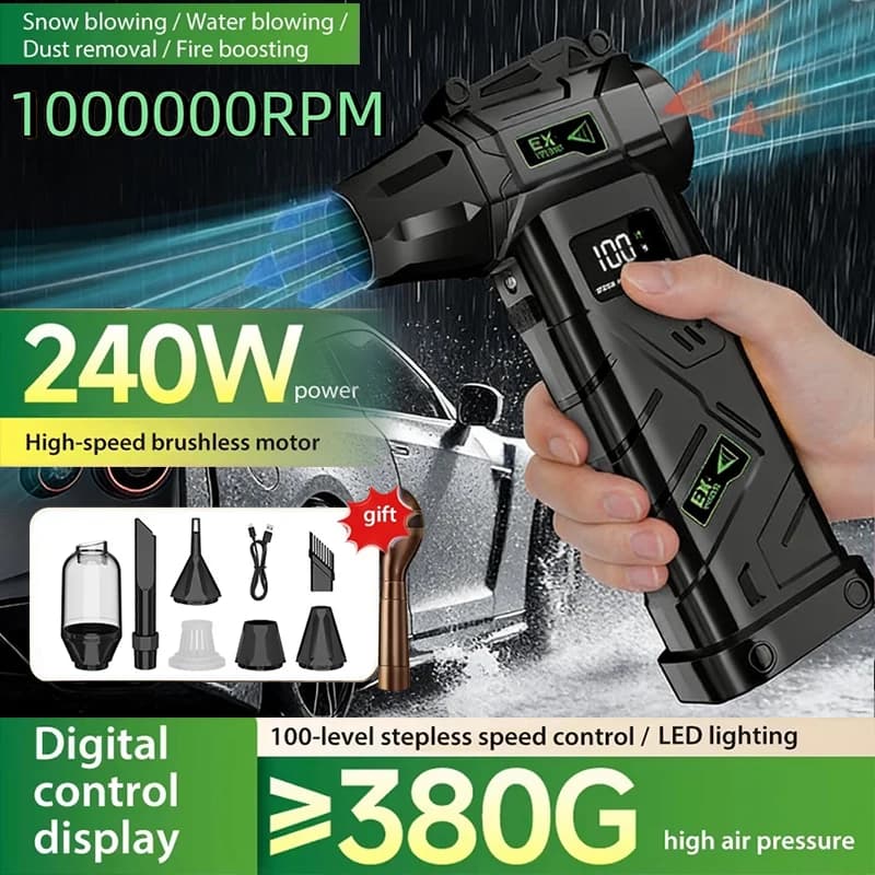 Potente Soffiatore d'Aria 1.000.000 RPM, Ventilatore Senza Spazzole, Aspirapolvere Ricaricabile, Vento Forte 60m/s, Soffiatore Turbo Jet