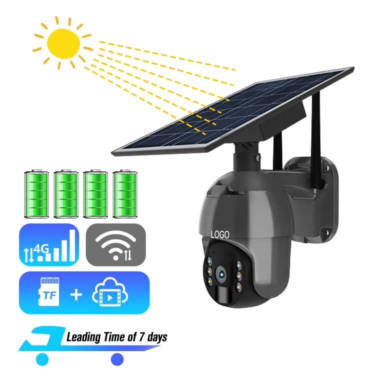 Telecamera PTZ Wireless da Esterno con Scheda SD, Alimentata a Batteria, Pannello di Allarme Luminoso UBOX Solare per Sicurezza
