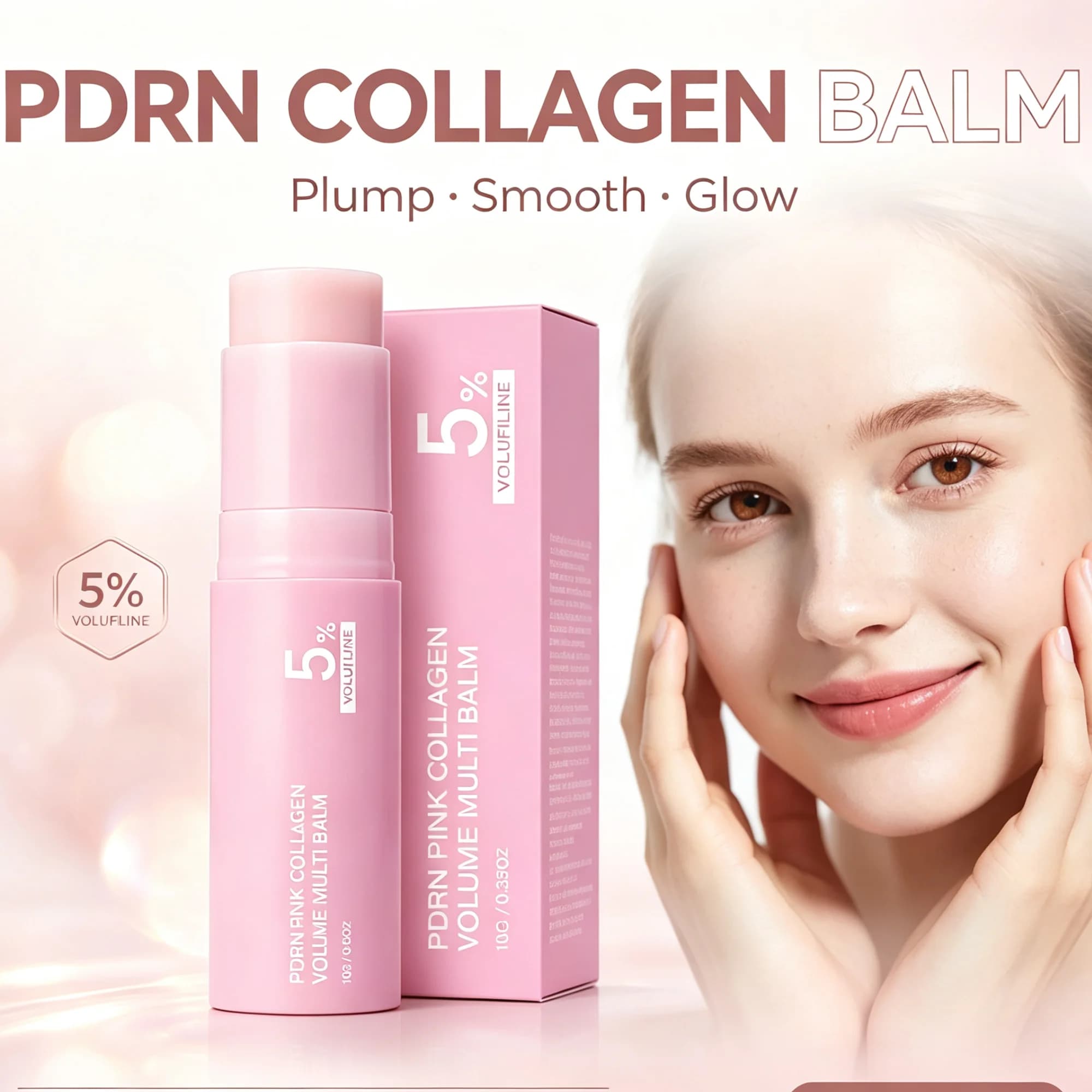 10g PDRN Pink Collagen Volume Multi Balm Stick 5% Deep Hydrating Plump Firming Anti-Aging Smooth Fine Lines Korean Skin Care