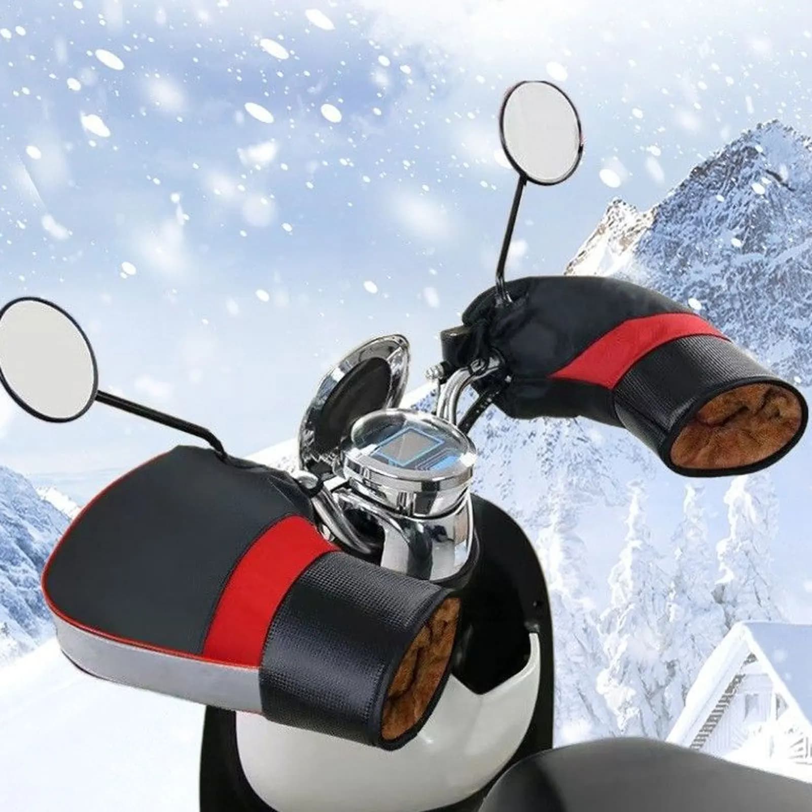 Guanti Impermeabili per Manubrio Moto, Doppio Strato, Scaldamani per Ciclismo e Moto, Coprimanopole