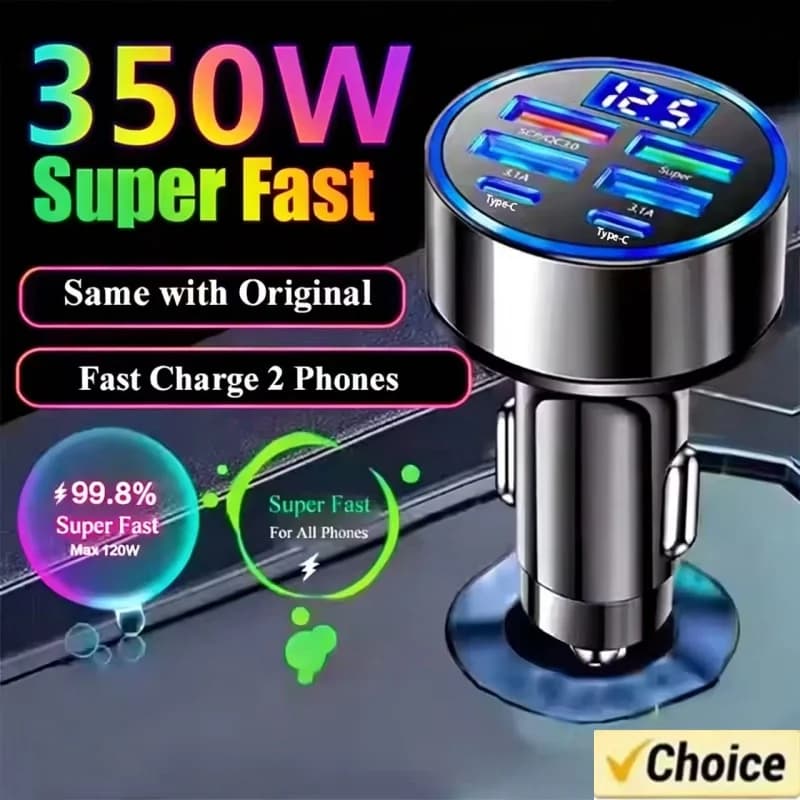 USB Charger for Auto 350W PD QC3.0, USB C Adapter for iPhone, Samsung, Huawei, Xiaomi
