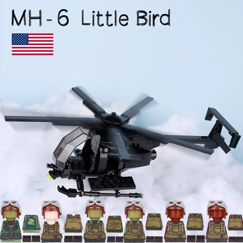 Modern Army USA MH-6 Little Bird elicottero Building Block Pilot Soldier Figure abbigliamento adesivo mattoni stampati giocattoli per bambini