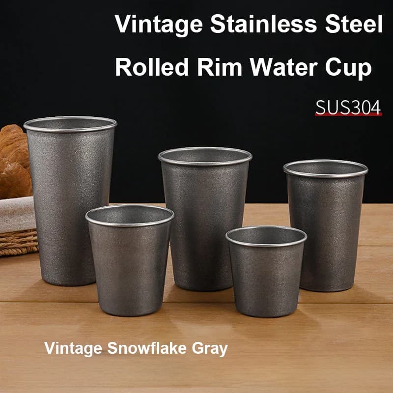 Retro Silver Stainless Steel Drinking Cups Stackable Tumblers for Kitchen Office Outdoor Travel Coffee Tea Beer Wine Water Mug