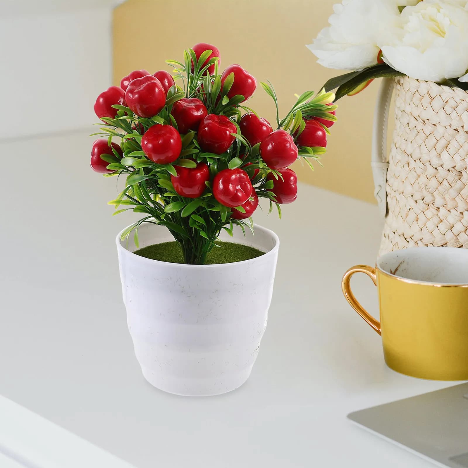 Premium Artificial Bonsai Potted Plant Fake Fruit Tree Decor Realistic Vibrant Desktop Shelf Decor for Living Room Bedroom