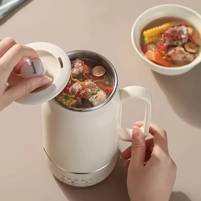 Bollitore Elettrico Portatile da 600ml con Controllo della Temperatura, Teiera in Acciaio Inox 304, Tazza Multifunzionale per Stufati e Bolliture
