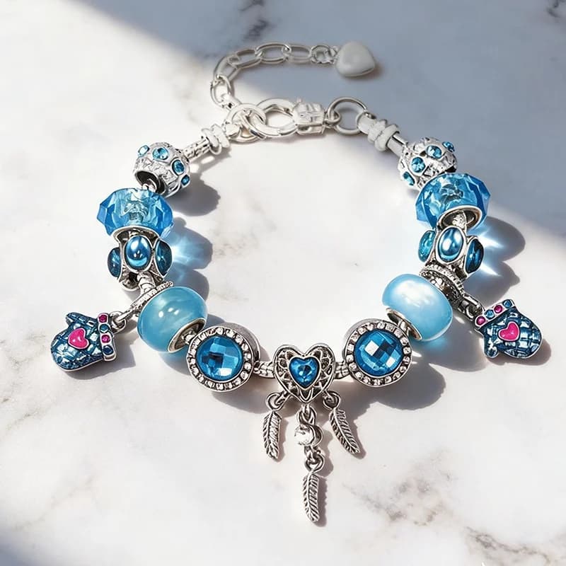 High Quality Blue Crystal Charm Bracelet For Women Dreamcatcher Beads Pendant Brand Bracelet Diy Jewelry Girlfriend Gift