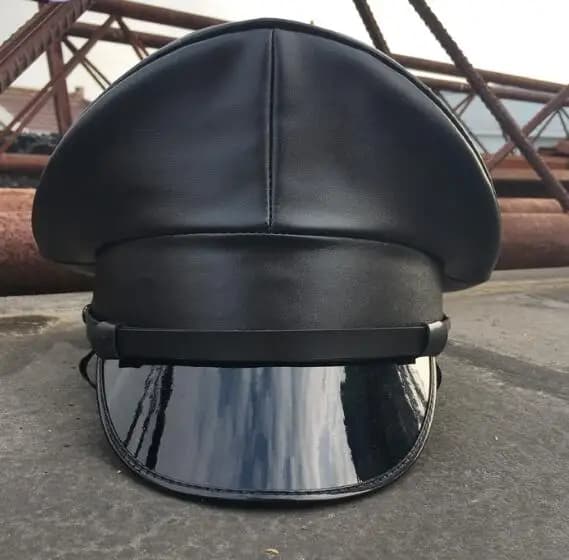 Cappello in pelle PU Berretto vintage da uomo nero Ufficiale Germania