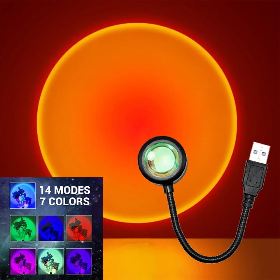 LED Sunset Lamp Nightlights proiettore USB decorazione per feste di compleanno luci d'atmosfera per la fotografia della parete del soggiorno della camera da letto