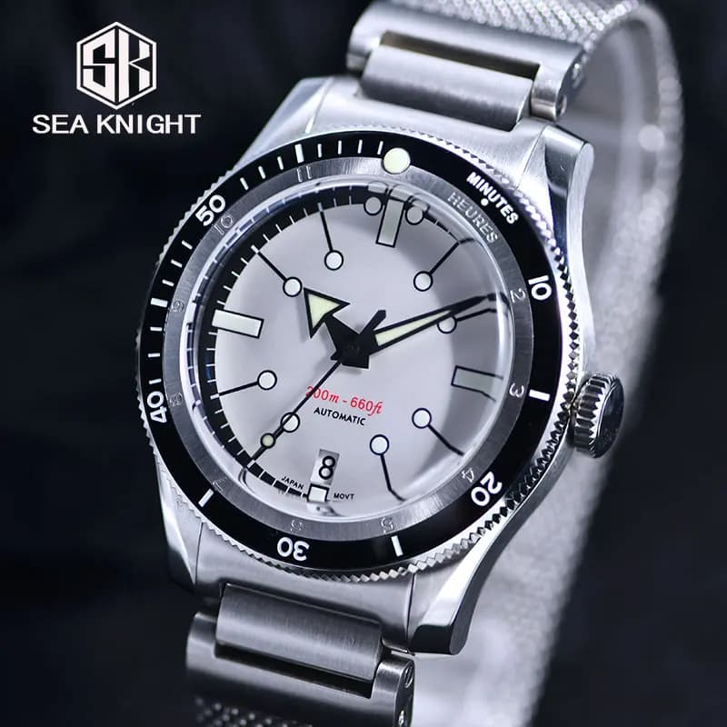 SEA KNIGHT Orologio da polso meccanico automatico da uomo 200M Resistenza all'acqua Orologi da sub Acciaio 316L C3 Cristallo di zaffiro super luminoso