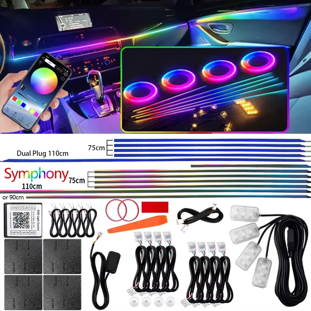 16/10 in 1 environmental lights for car led 213 64 colors RGB Symphony Streamer Bluetooth rainbow strips acrylic lamp kit atmosphere 12V