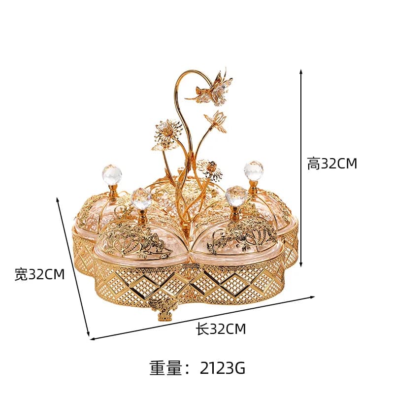 Scatola di frutta secca in acrilico di lusso leggero europeo piatto di frutta di fascia alta alla moda squisito modello in oro soggiorno a cinque griglie