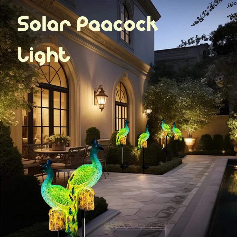 Luci solari da giardino Pali da giardino per pavone da esterno Luci da percorso impermeabili Ornamenti da palo per prato per la decorazione del cortile del patio