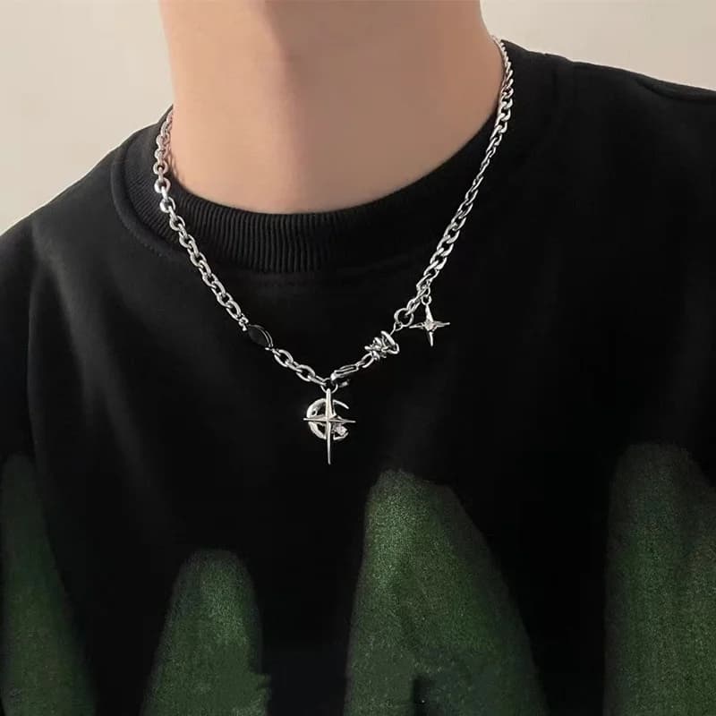 2023 Korean Fashion Goth Punk Moon Star Cross Pendant Neck Chain Choker Necklace For Women Men Egirl Y2k Cool Party Jewelry Gift