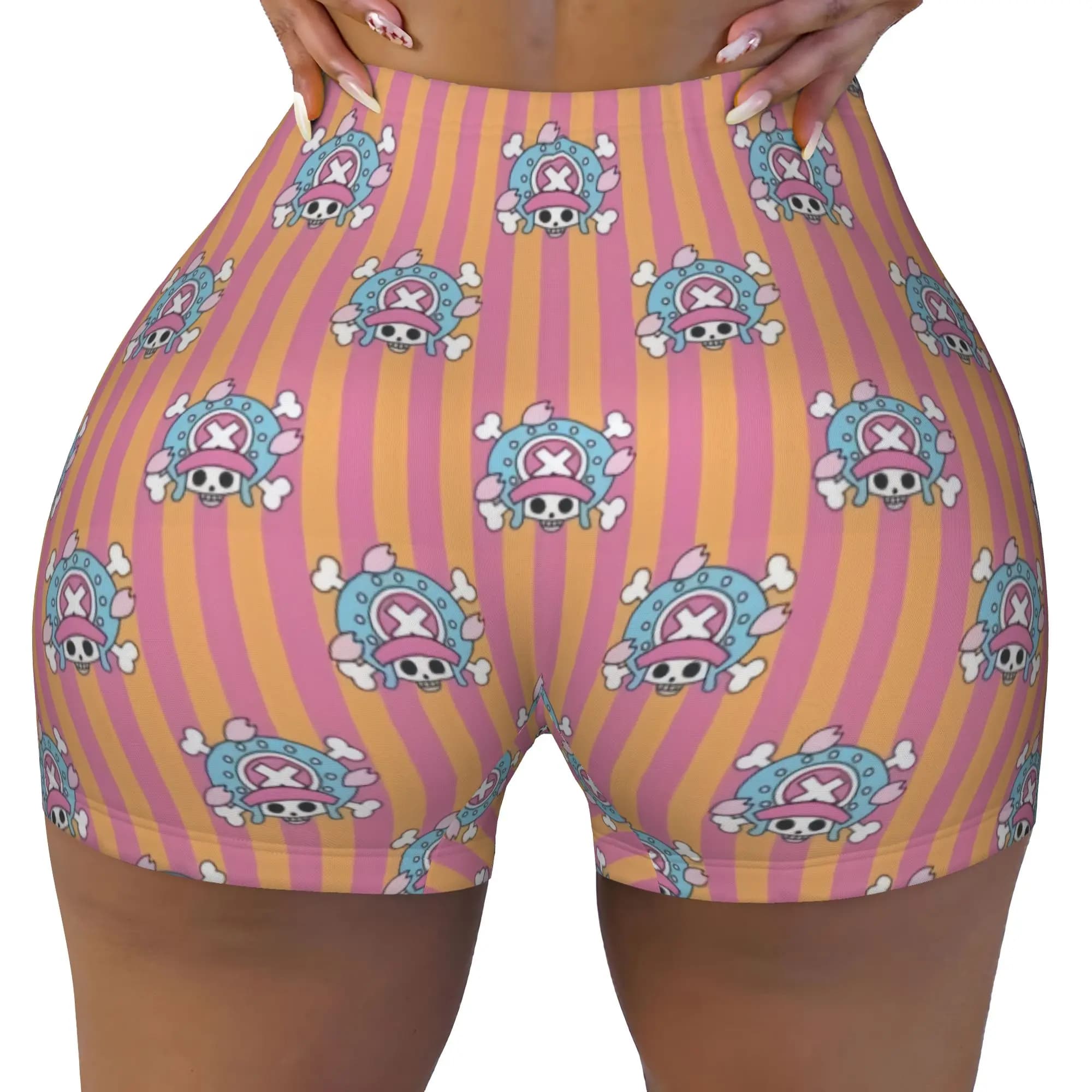 Skull Manga One Piece Anime Volleyball Biker Workout Shorts Women's Gym Athletic Yoga Shorts