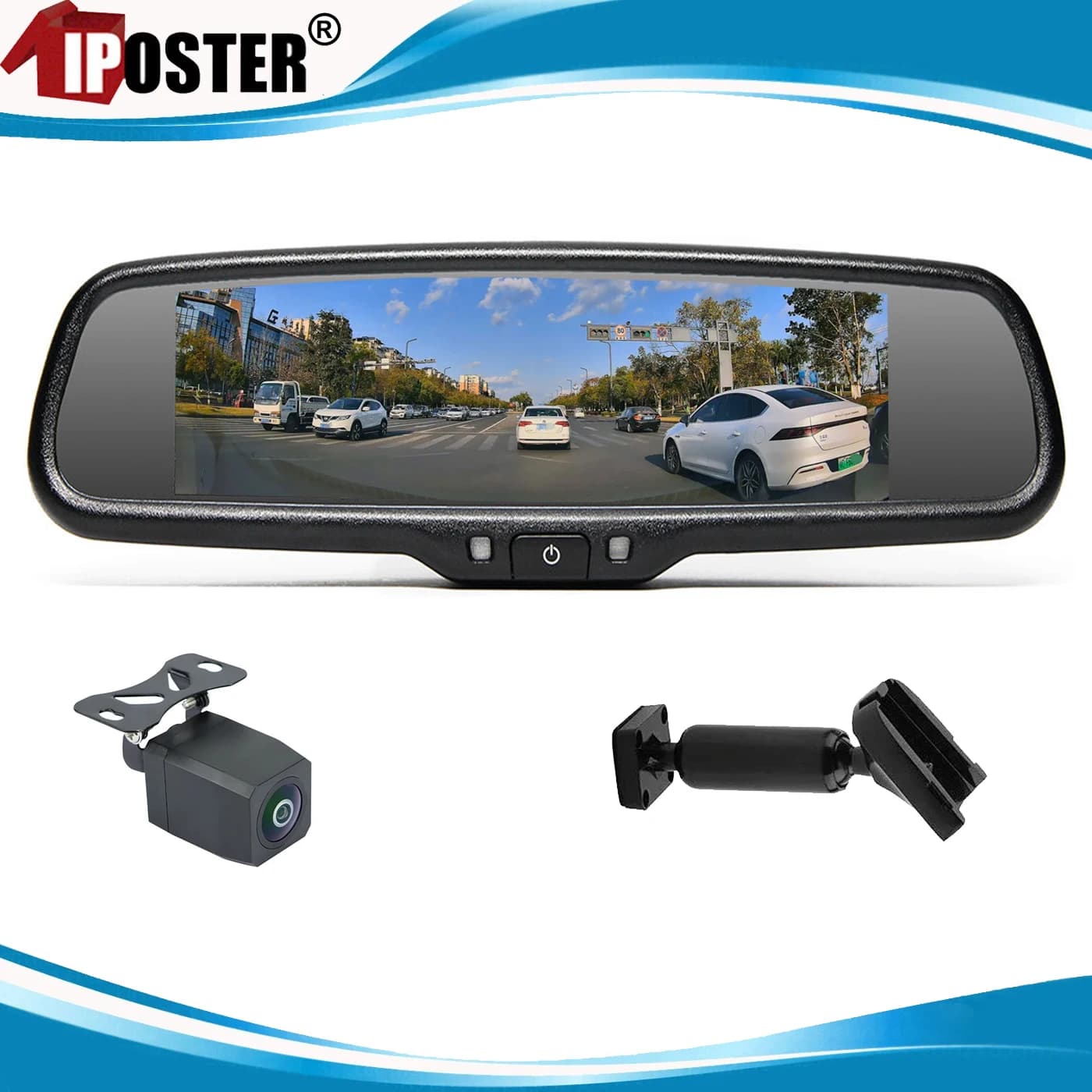 iPoster Touch Screen 8 Inch Dual Dash Cam DVR Mirror Monitor with No1 Bracket for Toyota Jeep Ford Nissan Honda