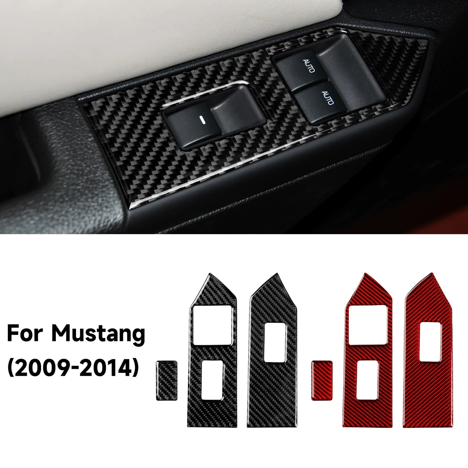 Per Ford Mustang GT Shelby (2010-2014) Adesivo interno in fibra di carbonio Accessori per rivestimento del pannello degli interruttori dell'ascensore del finestrino dell'auto