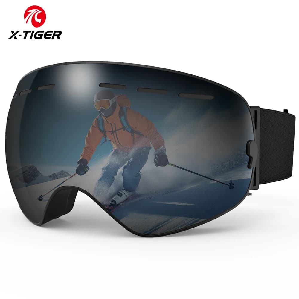 X-TIGER Occhiali da sci invernali Uomo Donna Occhiali da snowboard Occhiali stile virgola TPU UV400 Doppi strati Lente Anti-Fog Occhiali da ciclismo