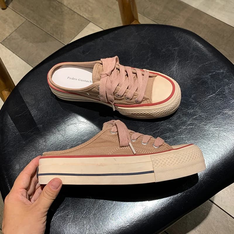 3.5CM New Women's Canvas Slippers Sneakers Lace-up Comfortable Shoes Fashion Outdoor Multi-functional Sport Canvas Shoes Fashion