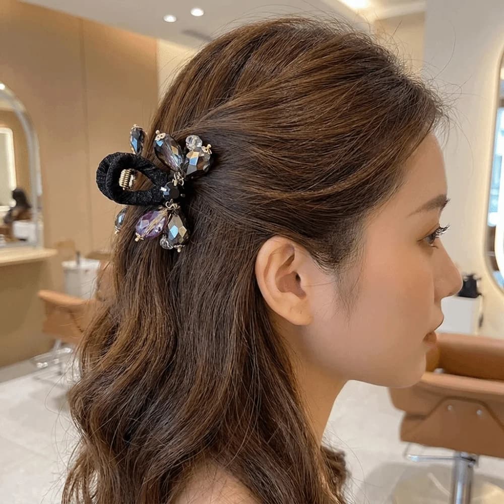 Elegant Alloy Bow Hair Claw Colorful Crystal Exquisite Mini Side Clip Effortless Luxury Non-slip Jaw Clip Half Updo