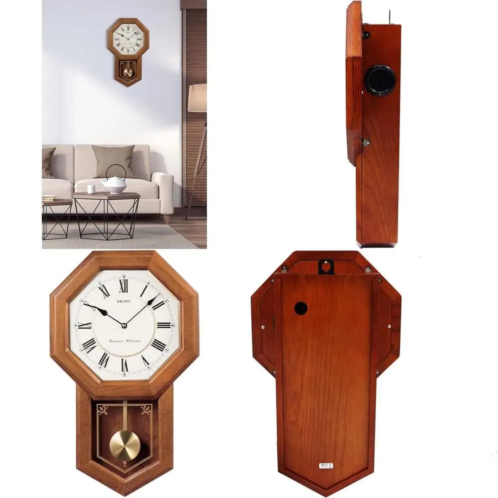 Orologio da Parete Tradizionale in Stile Scuola con Carillon e Pendolo in Rovere Chiaro