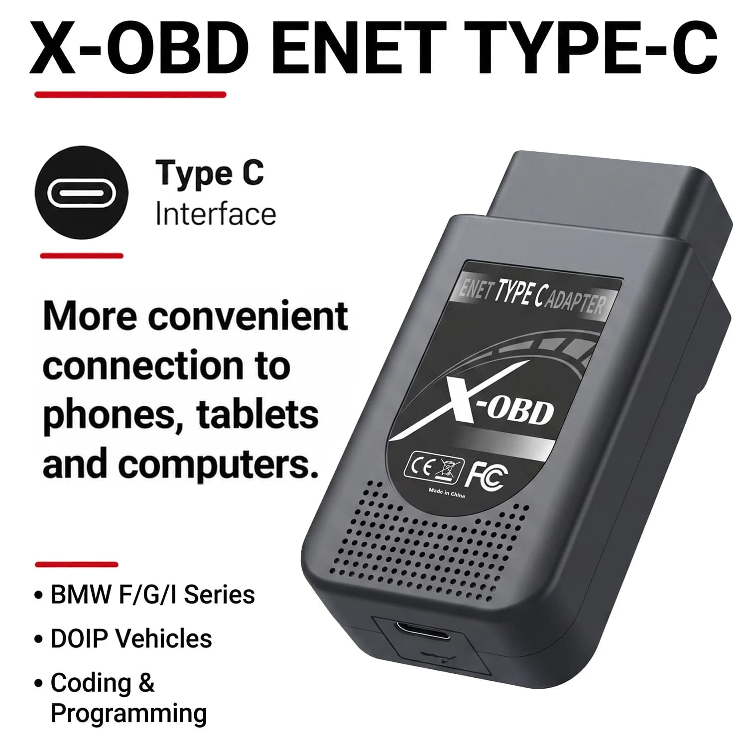 Type C ENET DoIP Adapter for All DoIP Cars–USB-C to OBD Ethernet Cable–Coding&Flashing for BMW/Mercedes/Audi/Land Rover/Volvo