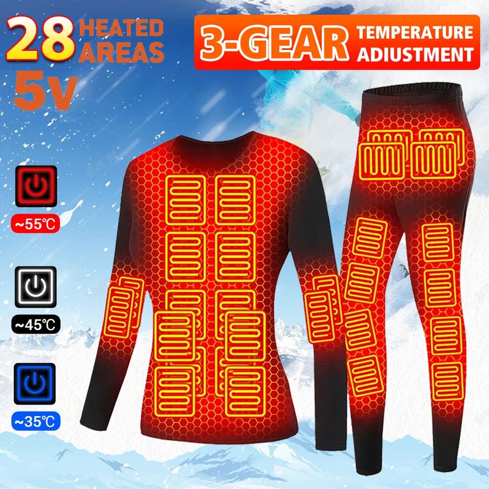 28 aree biancheria intima riscaldata tuta da sci biancheria intima termica donna uomo giacca riscaldante biancheria intima da sci riscaldata elettrica USB invernale