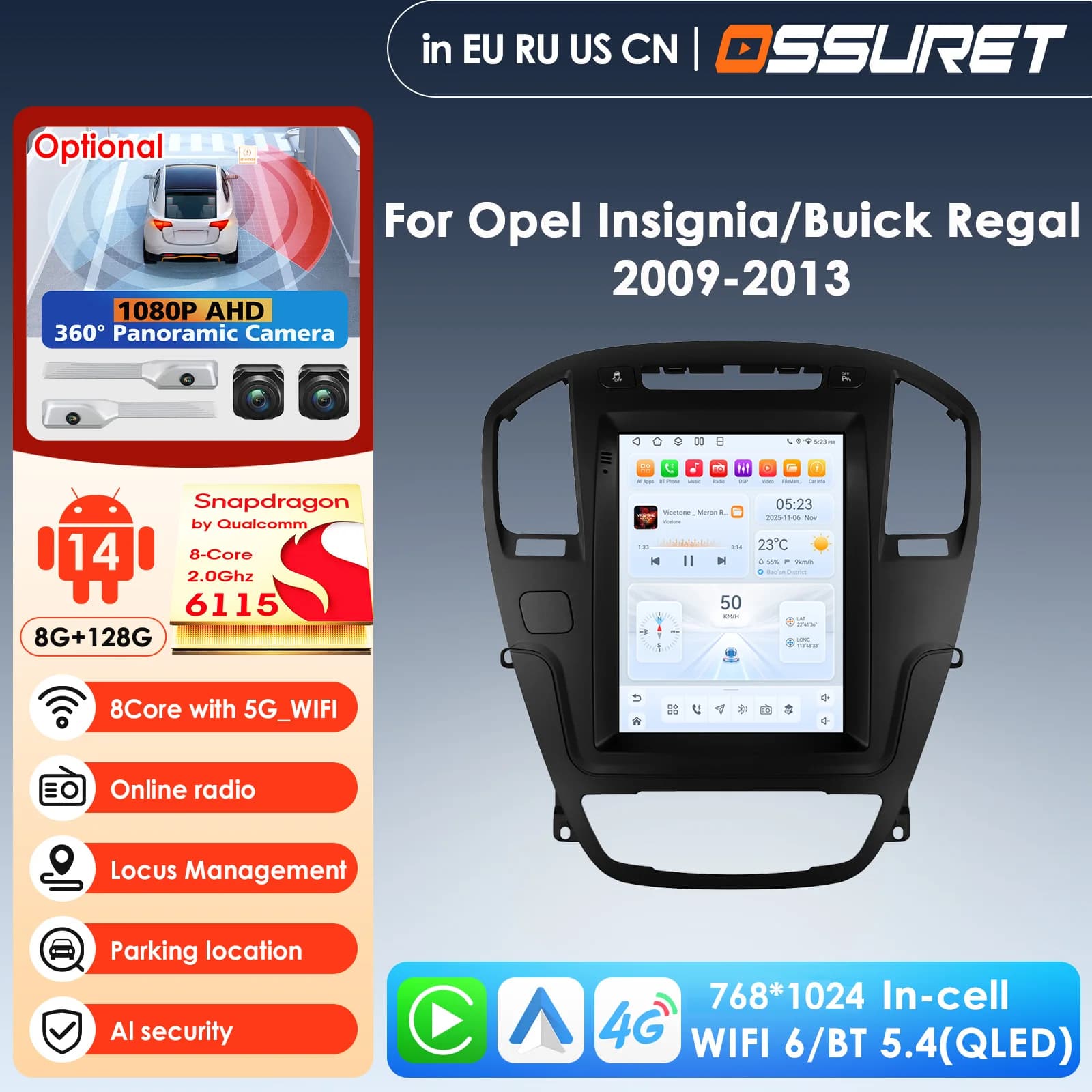 9.7 inch 4G LTE CarPlay Android Auto for Opel Insignia Buick Regal 2008-2013 GPS Navigation Stereo Head Unit by Snapdragon WIFI