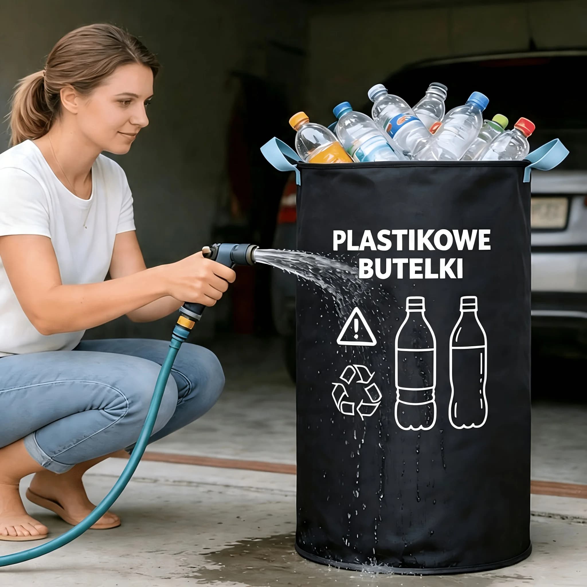 600D Foldable Plastic Bottle Recycling Bin Collapsible Storage Bin Portable Dirty Clothes Basket Bottle Recycling Container